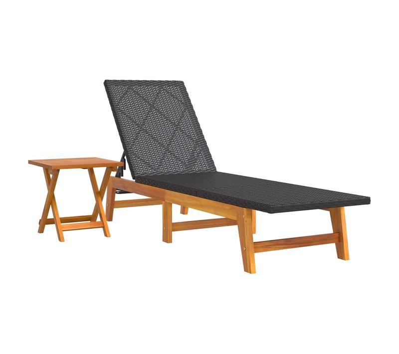 Chaise Longue, Transat, Bain De Soleil Avec Table Résine Tressée Et Bois Massif D'acacia