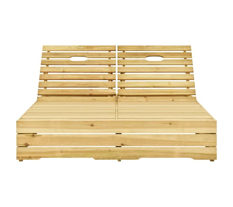 Chaise Longue 2 Places - Transat - Bain De Soleil Double Bois De Pin Imprégné De Vert
