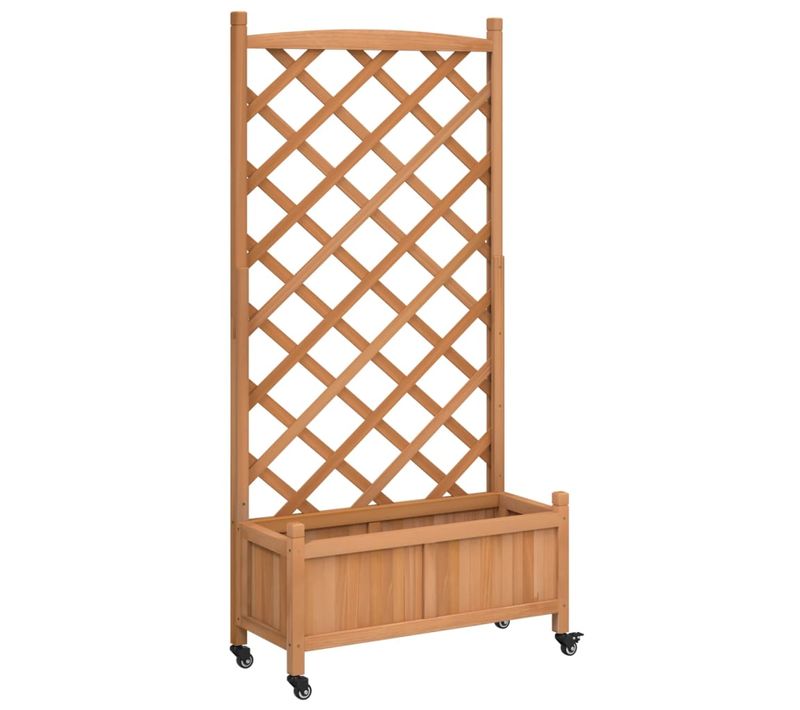 Jardinière Avec Treillis - Pot De Fleurs Et Roues Marron Bois Massif De Sapin