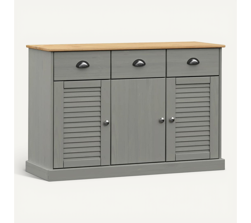 Buffet Avec 3 Tiroirs - Bahut - Meuble De Rangement 113x40x75 Cm Gris Bois Massif De Pin