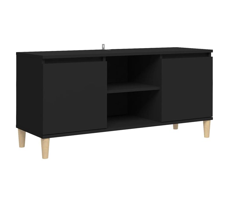 Meuble TV - Banc TV - Meuble De Rangement Pour Salon Avec Pieds En Bois Massif Noir 103,5x35x50 Cm
