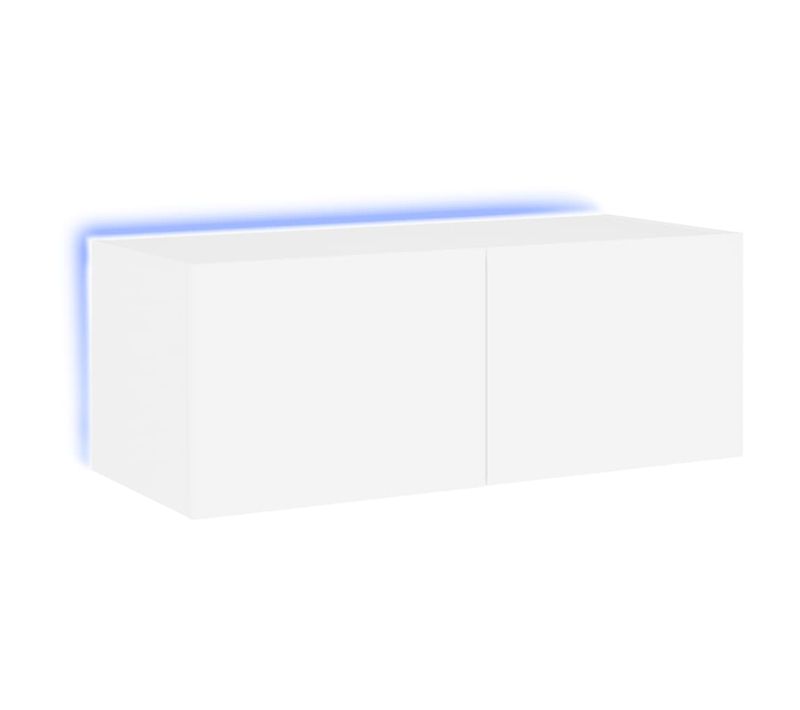 Meuble TV Mural - Mur TV - Meuble De Rangement Pour Salon Avec Lumières LED Blanc 80x35x31 Cm