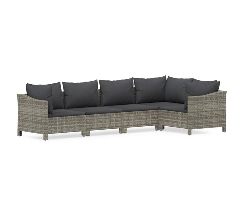 Salon De Jardin 5 Pièces, Mobilier De Jardin, Ensemble De Meuble Avec Coussins Gris Résine Tressée