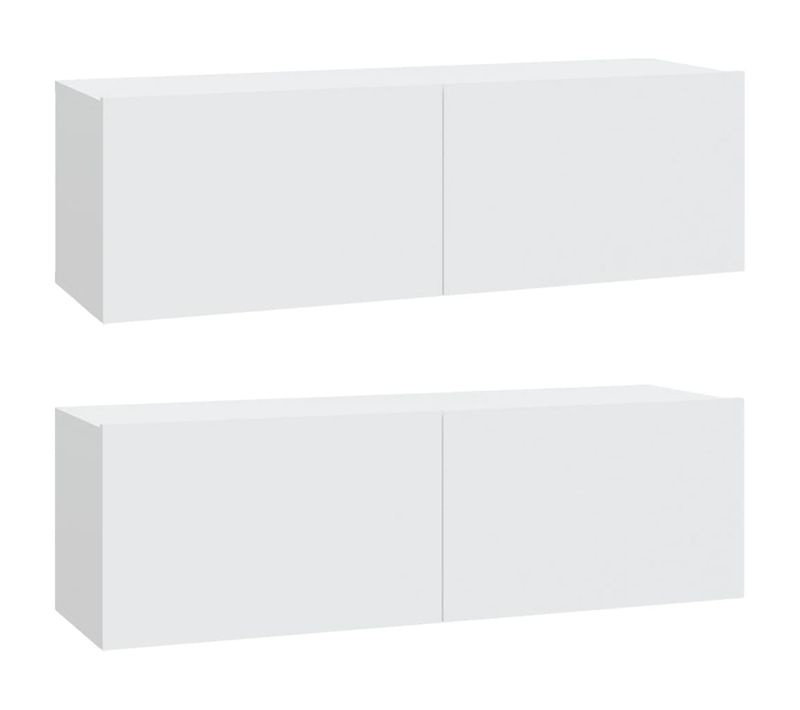 Meubles TV Muraux 2 Pièces - Meubles TV Suspendus - Banc Télé Blanc 100x30x30 Cm Bois D'ingénierie