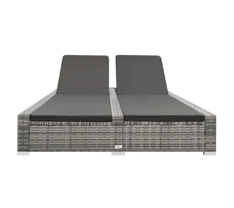 Chaise Longue 2 Places - Transat - Bain De Soleil Double Résine Tressée Gris