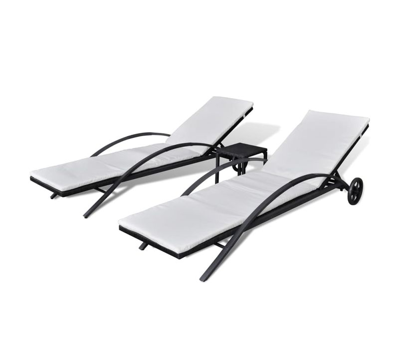 Lot De 2 Transats - Bain De Soleil - Chaises Longues Avec Table Résine Tressée Noir