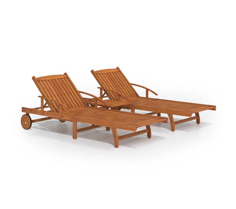 Lot De 2 Transat Avec Table - Bain De Soleil - Ensemble De Chaises Longues Bois Acacia Massif