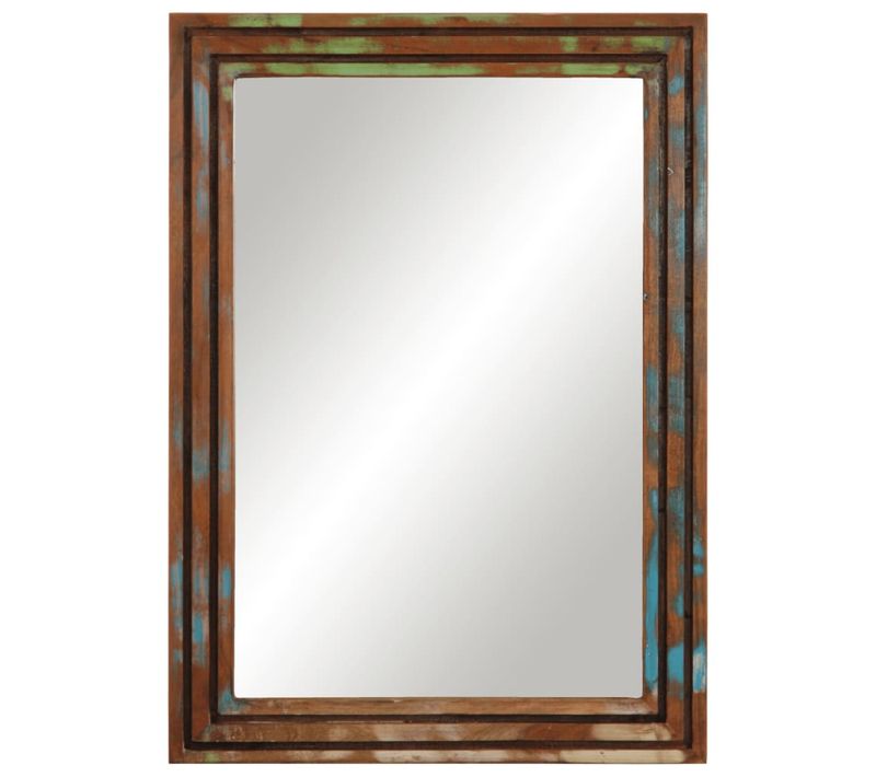 Miroir Mural - Miroir Suspendu Salle De Bain 50x70 Cm Bois Massif D'acacia Et Verre
