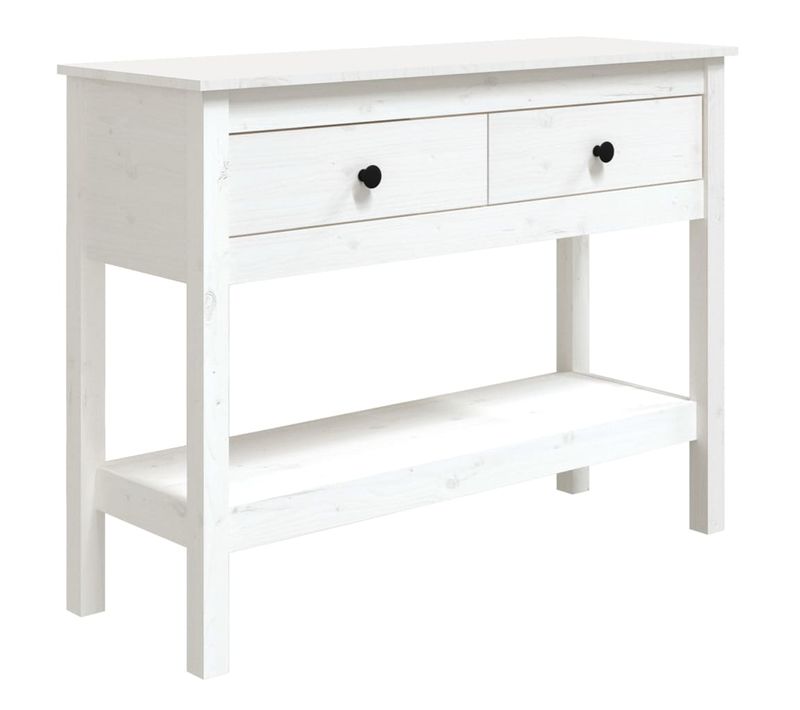 Table Console - Table D'entrée Blanc 100x35x75 Cm Bois Massif De Pin