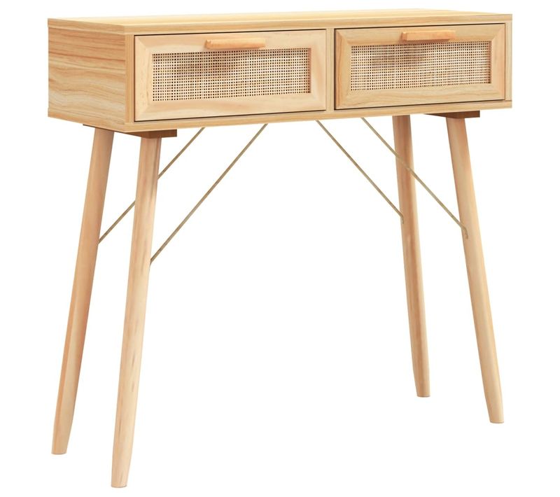 Table Console - Table D'entrée Marron 80x30x75 Cm Bois Massif Pin /rotin Naturel