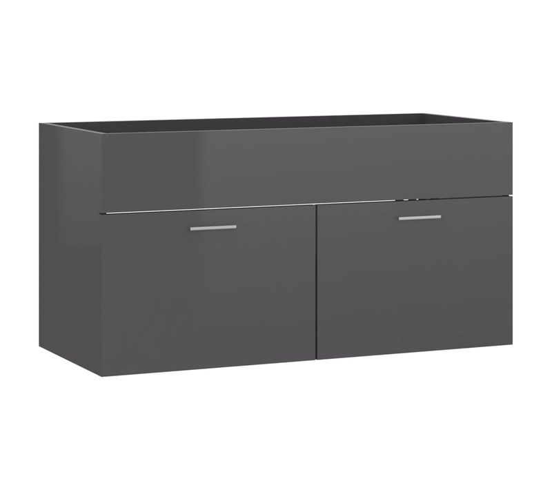 Meuble Sous-vasque, Meuble De Salle De Bain Gris Brillant 90x38,5x46 Cm Aggloméré