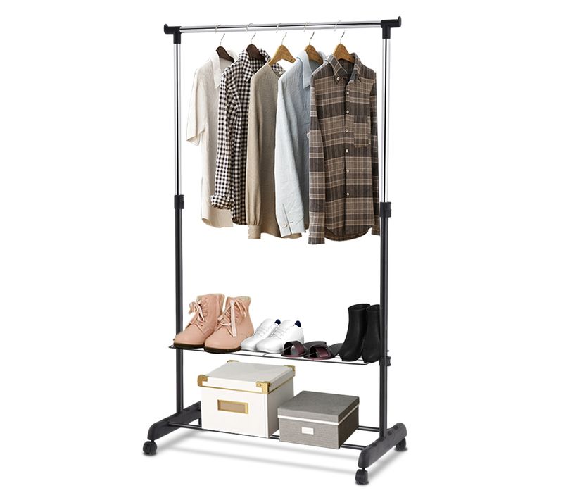 Portant à Vêtements Mobile Et Télescopique Avec Étagères De Rangement 84x42x92-168cm Noir Et Argent