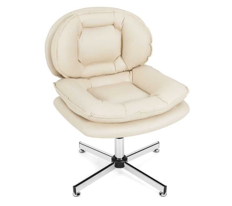 Chaise De Bureau, Fauteuil De Bureau Pivotante Base En Métal Croisé 62x60x77-87 Cm Beige