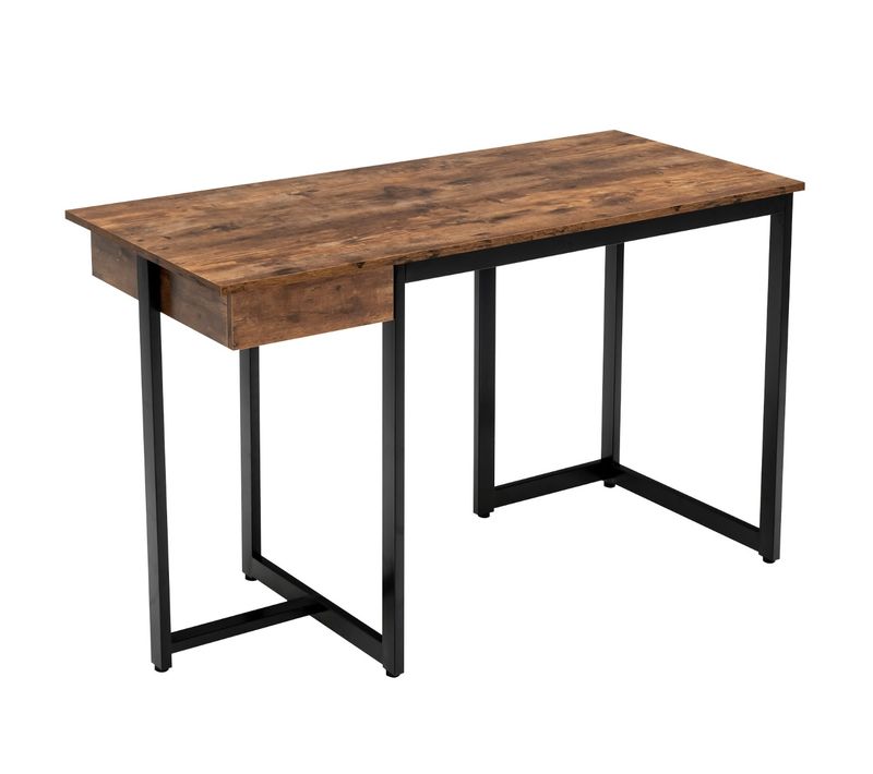 Bureau D'ordinateur Réglables, Poste De Travail Moderne Avec Tiroir Métal 120x55x75cm Café