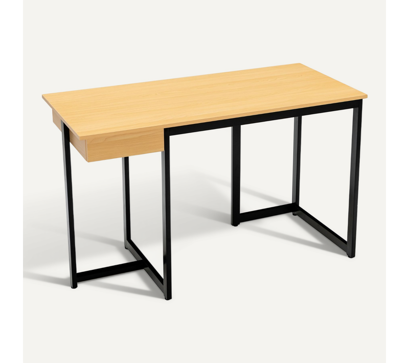 Bureau D'ordinateur Réglables, Poste De Travail Moderne Avec Tiroir Métal 120x55x75cm Naturel