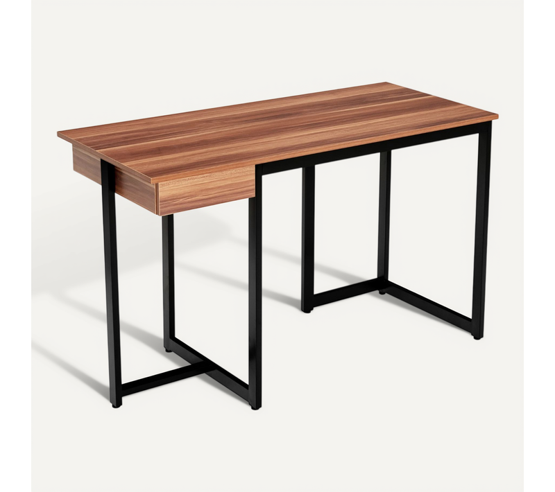 Bureau D'ordinateur Réglables, Poste De Travail Moderne Avec Tiroir Métal 120x55x75cm Noyer