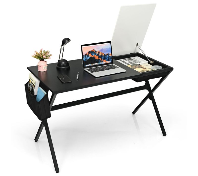 Bureau D'ordinateur Tiroir Espace De Stockage Caché Latéral Moderne Et Élégante 120x60x73,5cm Noir