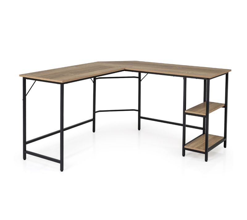 Bureau D'angle Bureau D'étude Bureau Informatique En L Acier Au Carbone 138x50x75cm Naturel