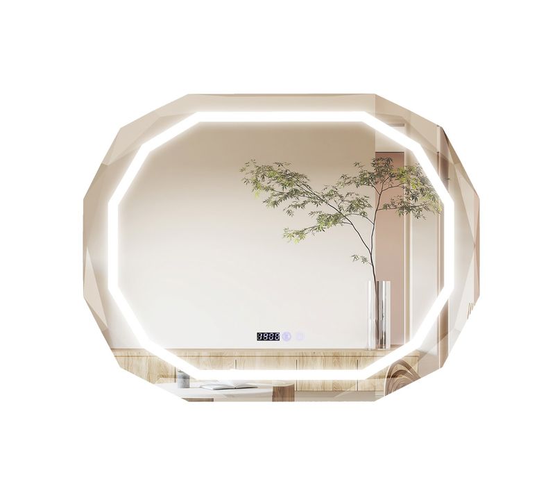 Miroir De Salle De Bain Ovale LED Antibuée Affichage Temps/température Incassable 91,5x71x3,5cm