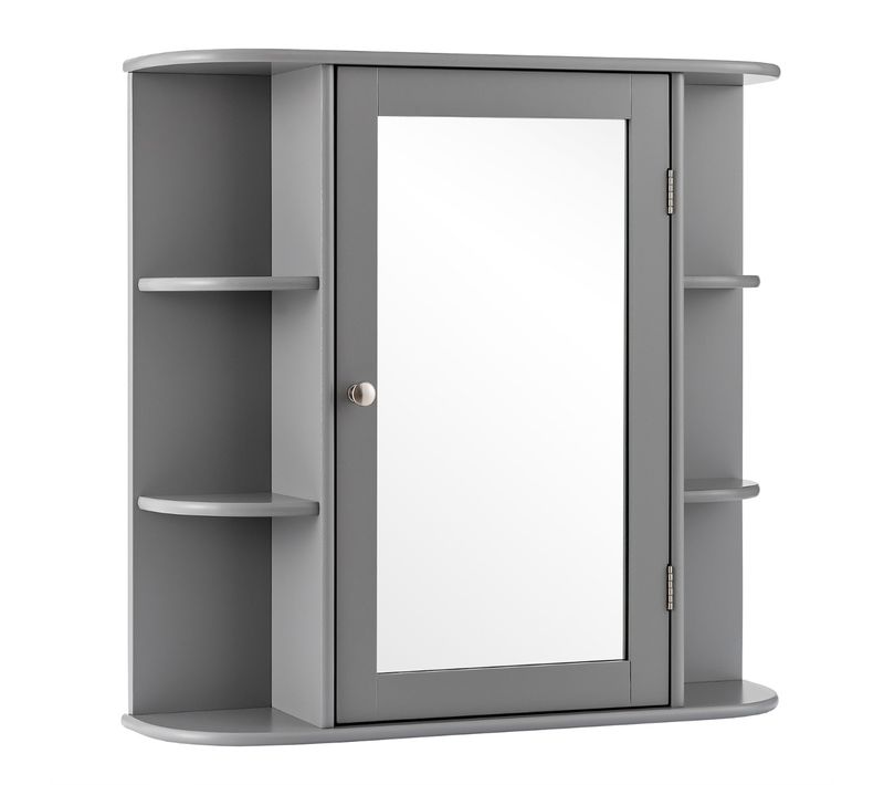 Armoire Murale De Salle De Bain Avec Miroir, Armoire De Toilette Avec 6 Etagères 65x17x64cm Gris