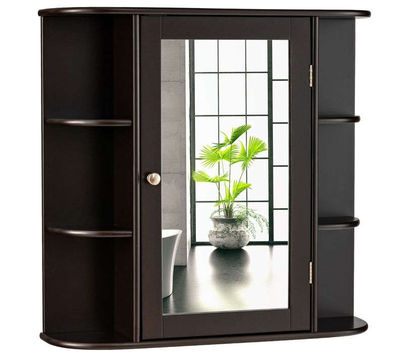 Armoire Murale De Salle De Bain Avec Miroir, Armoire De Toilette Avec 6 Etagères 65x17x64cm Marron