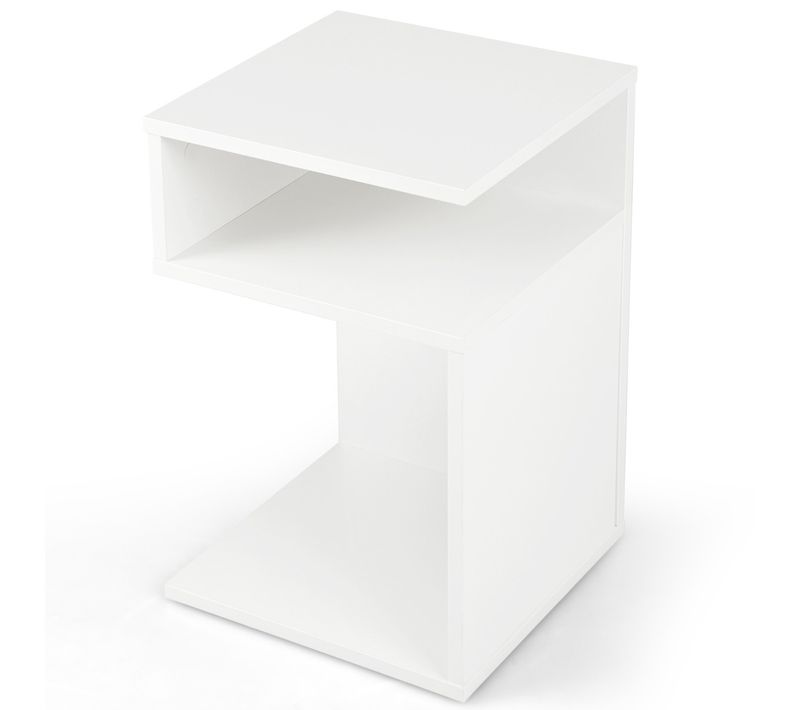 Table D'appoint Bout De Canapé Avec 2 Casiers Ouverts Pour Salon Chambre 33x33x50cm Blanc