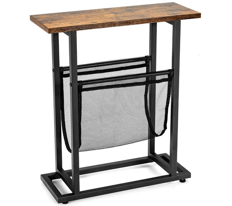 Table D'appoint Étroite Industriel Avec Porte-revues Et Patins Réglables Pour Salon Chambre Bureau