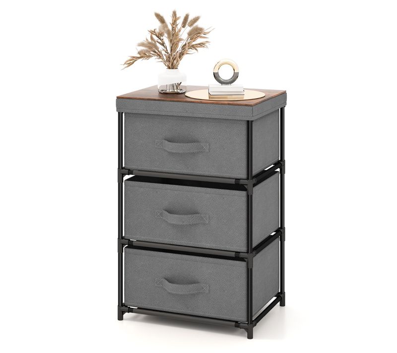 Commode Meuble De Rangement 3 Tiroirs En Tissu 40x30x62cm Métal Pour Chambre Industriel Gris