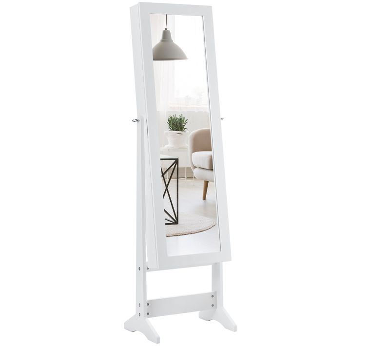 Armoire à Bijoux Sur Pied Avec Miroir Armoire De Rangement Cosmétiques 3 Positions Réglables Blanc