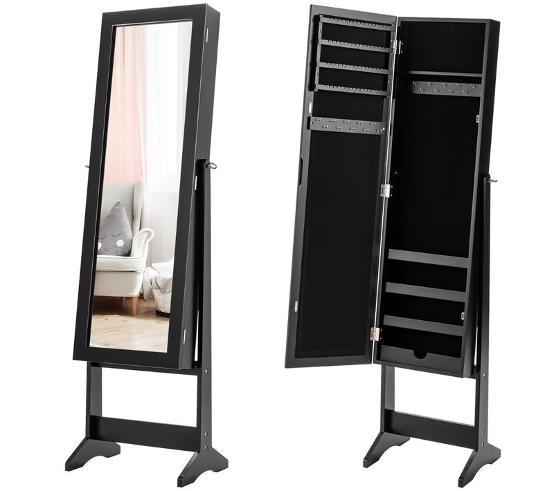 Armoire à Bijoux Sur Pied Avec Miroir Armoire De Rangement Cosmétiques 3 Positions Réglables Noir
