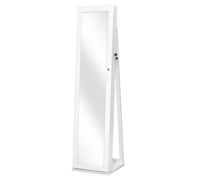 Armoire à Bijoux Sur Pieds Miroir Pleine Longueur Miroir De Maquillage Intégré 38x38x157,5cm Blanc