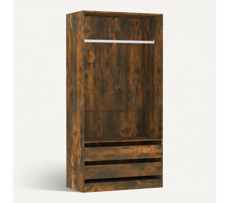Armoire De Rangement - Armoire De Chambre Chêne Fumé 100x50x200 Cm Bois D'ingénierie