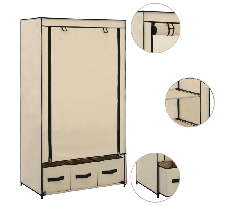 Armoire De Rangement - Armoire De Chambre Crème 87 X 49 X 159 Cm Tissu
