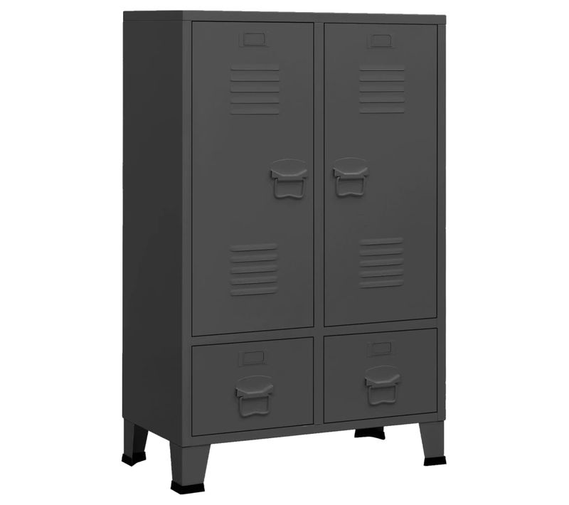 Armoire De Rangement - Armoire De Chambre Industrielle Anthracite 67x35x107 Cm Acier
