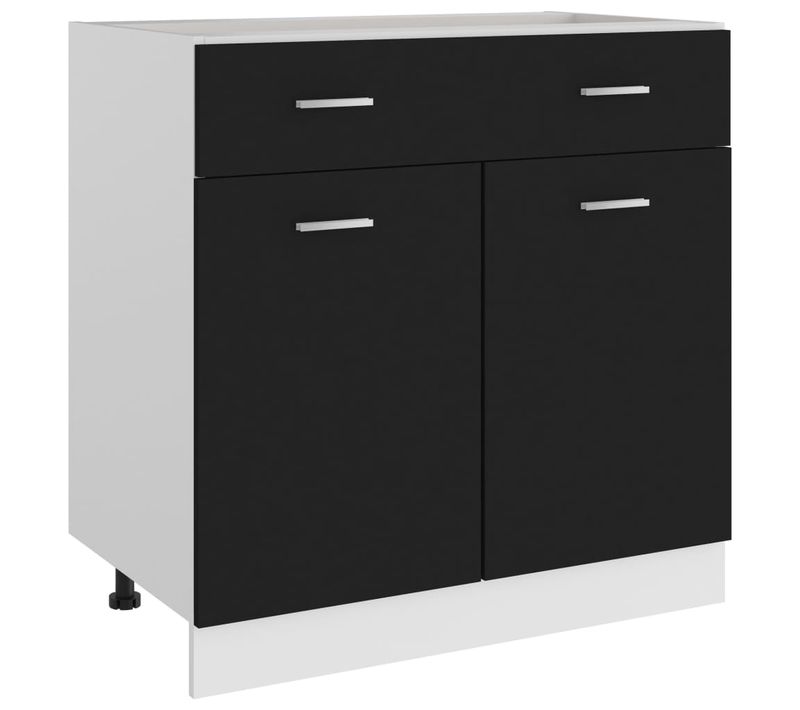 Meuble Bas De Cuisine - Armoire De Cuisine à Tiroir Noir 80x46x81,5 Cm Bois Ingénierie