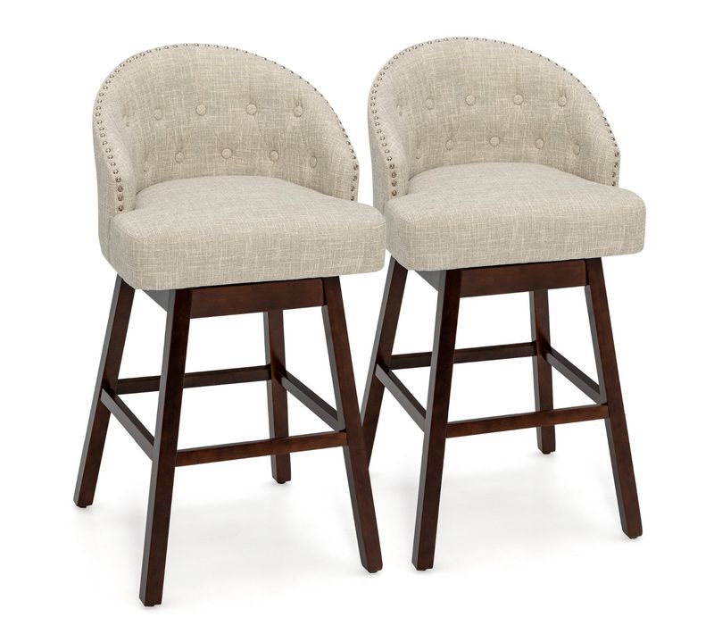 2 Pièces Chaises De Bar Pivotantes - Tabourets De Bar Réglables 55x53x105cm Beige