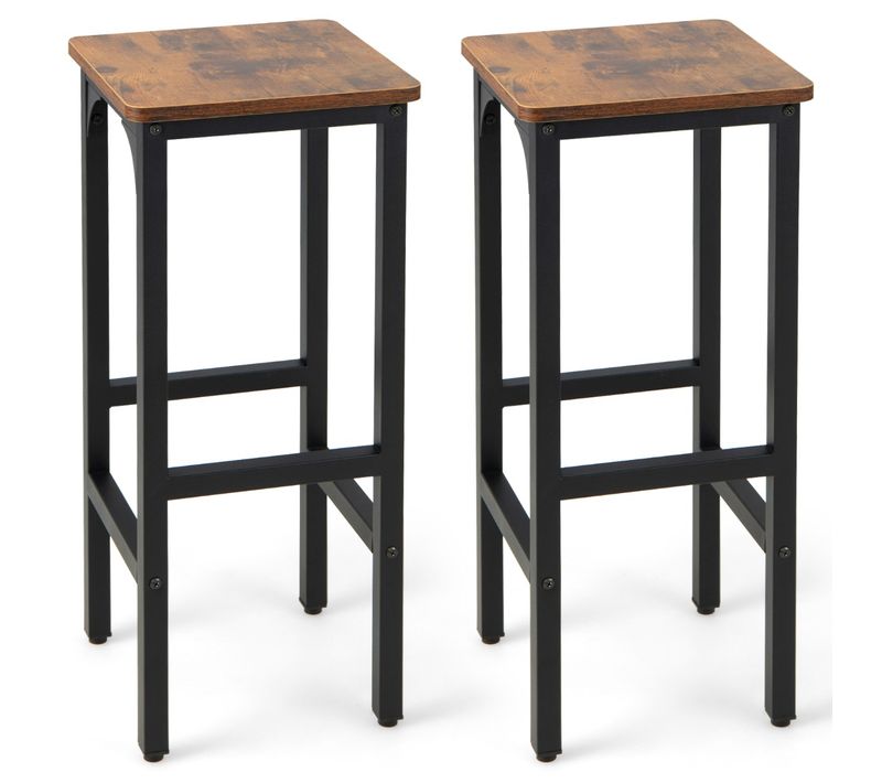 2 Pièces Chaises De Bar - Tabourets De Bar 30x30x71.5cm Cadre En Métal Brun Rustique