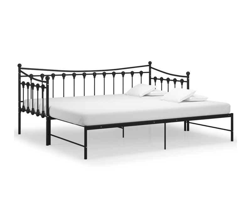 Lit Gigogne - Lit Contemporain - Cadre De Lit Extensible Noir Métal 90x200cm