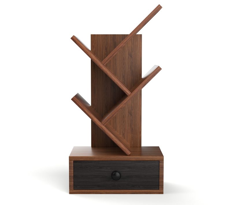 Bibliothèque - Étagère Arbre 60cm 5 Niveaux Avec Tiroir Pour Bureau Salon Chambre Marron