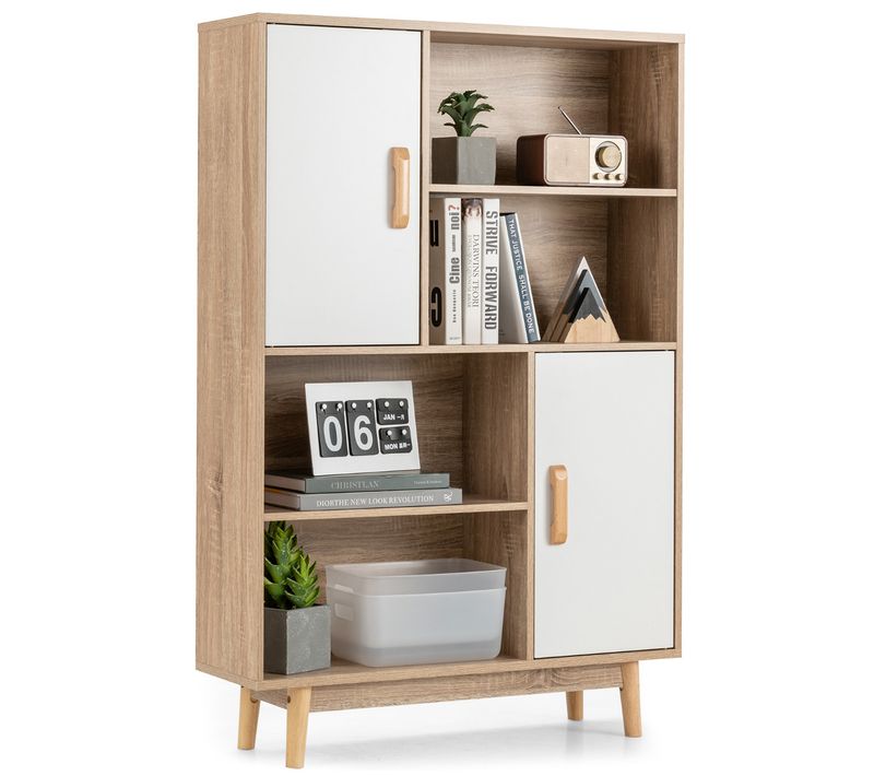 Bibliothèque - Étagère 4 Niveaux 80 X 24 X 119,5 Cm Meuble Avec Portes Et Anti-basculement Blanc