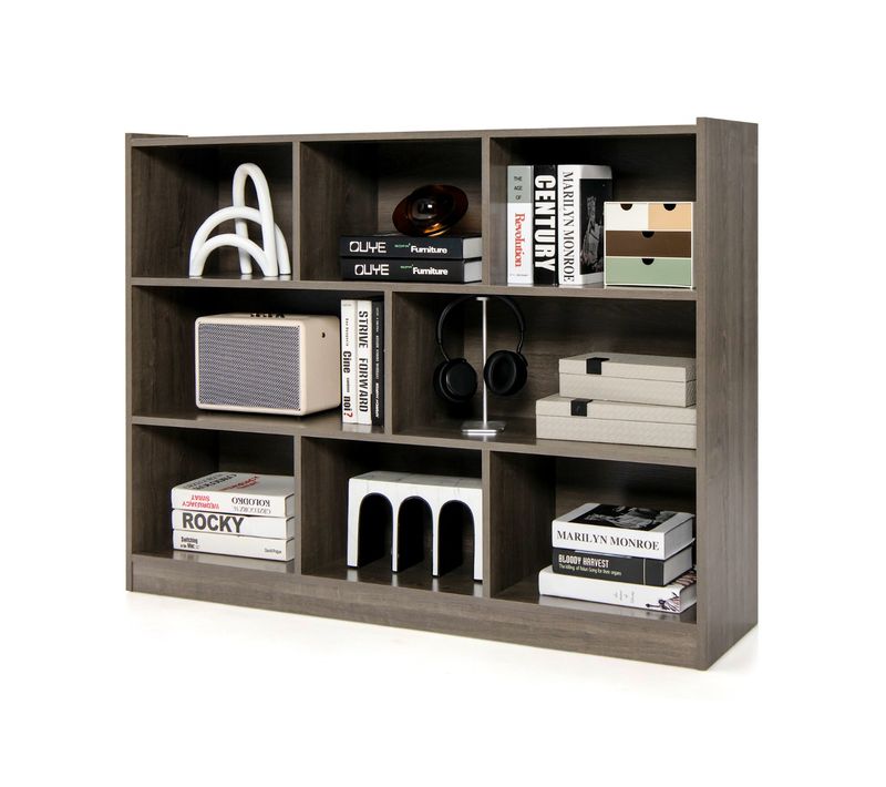 Bibliothèque Enfants, Étagère à Livres à 3 Niveaux Avec 8 Cases 122 X 32 X 93 Cm Gris