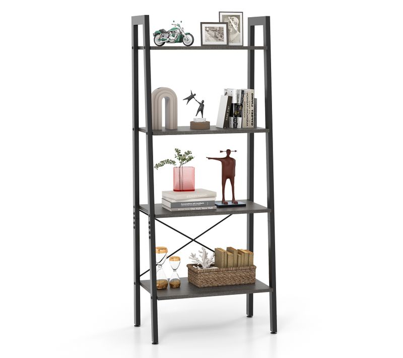 Bibliothèque 4 Niveaux,  Étagère Industrielle Coussinets De Pied Réglables Anti-basculement Noir