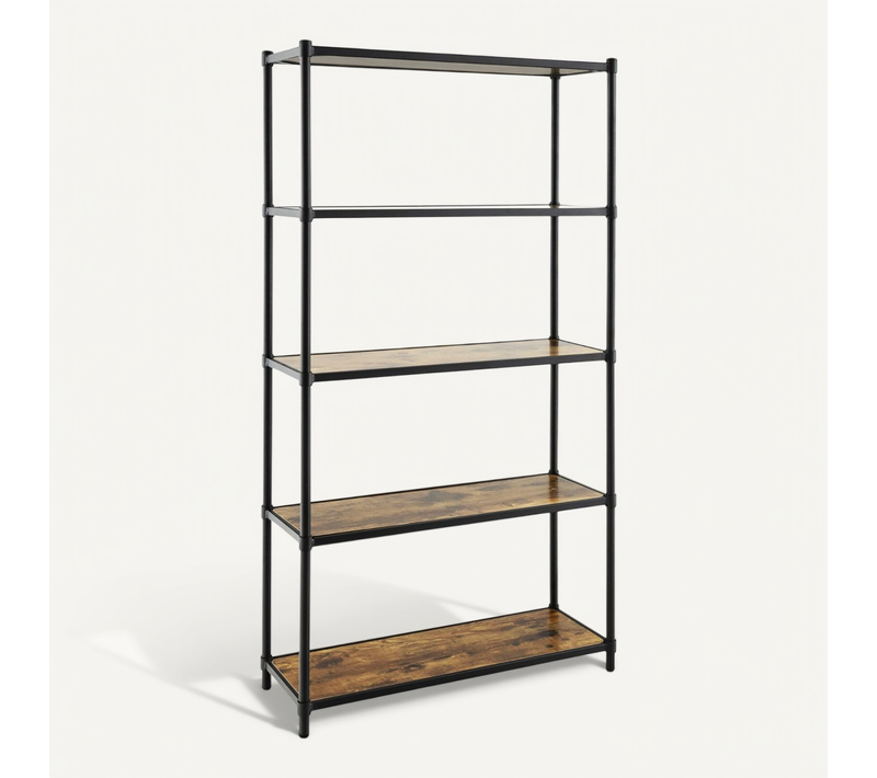 Bibliothèque - Étagère Industrielle 5 Niveaux 80x29x154 Cm Anti-basculement Pieds Réglables Noir