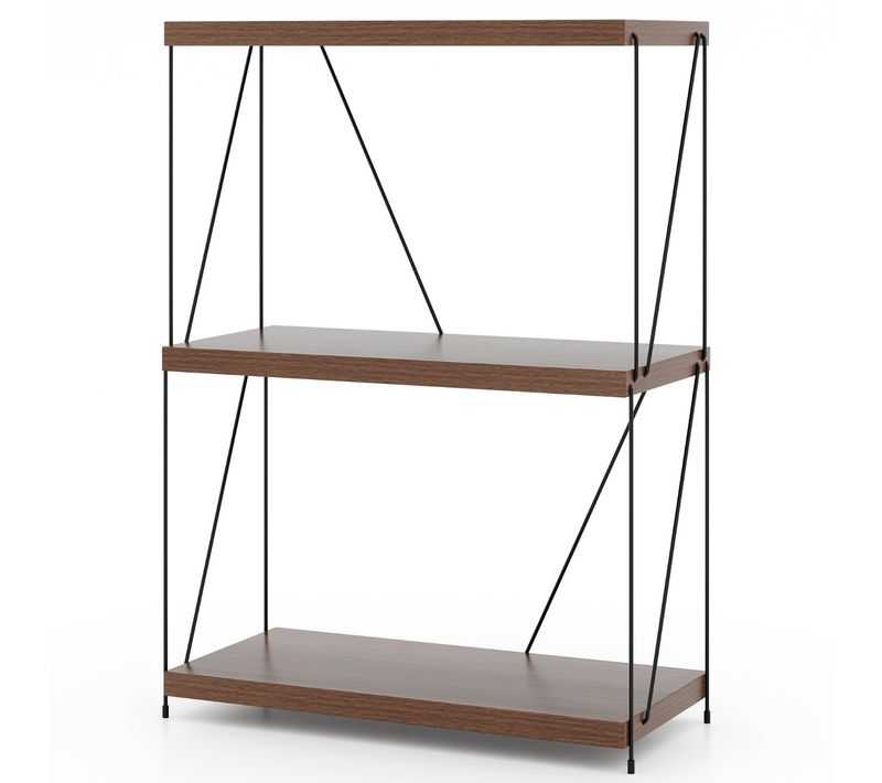 Etagère à 3 Niveaux, Bibliothèque, Meuble De Rangement Industriel Autoportante Cadre En Métal Noyer
