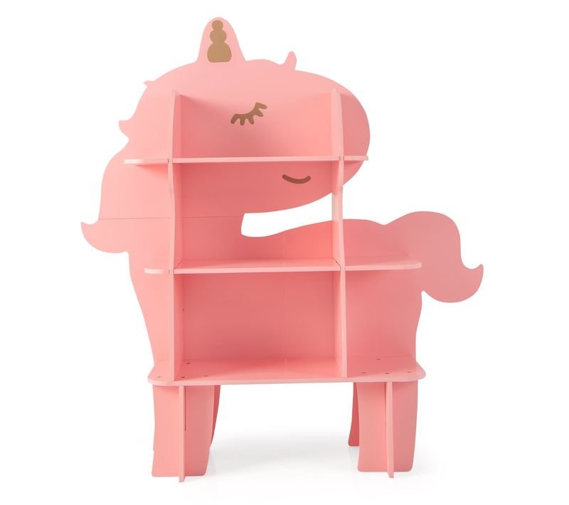 Étagère à Livres - Bibliothèque Enfant Unicorne 3 Niveaux Étagères Anti-basculement 3-12 Ans Rose