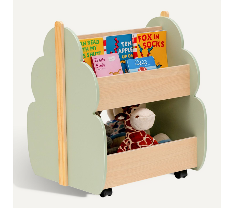 Étagère, Bibliothèque Enfants 2 Niveaux En Bois Avec Roues Universelles Charge Max 49 Kg Vert