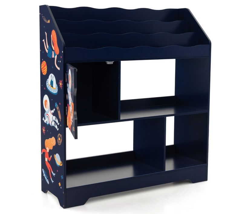 Étagère, Bibliothèque, Organisateur De Rangement 3 En 1 De Jouets D’enfants Pour Enfants Bleu