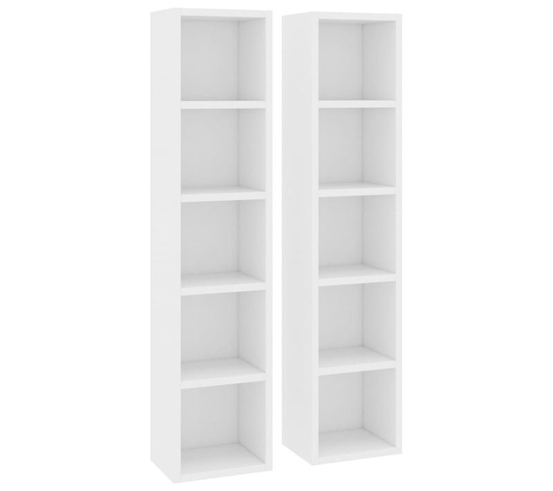 Lot De 2 Bibliothèques - Meuble De Rangement à Cd/dvd Blanc 21x16x93,5 Cm Bois D'ingénierie