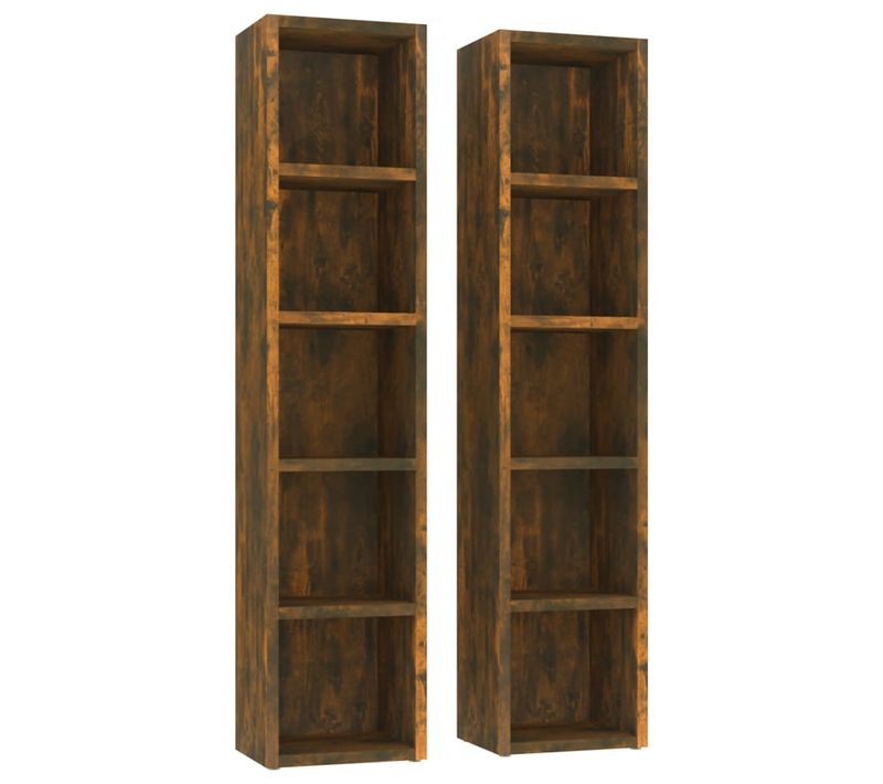 Lot De 2 Bibliothèques - Meuble De Rangement à Cd/dvd Chêne Fumé 21x16x93,5 Cm Bois D'ingénierie