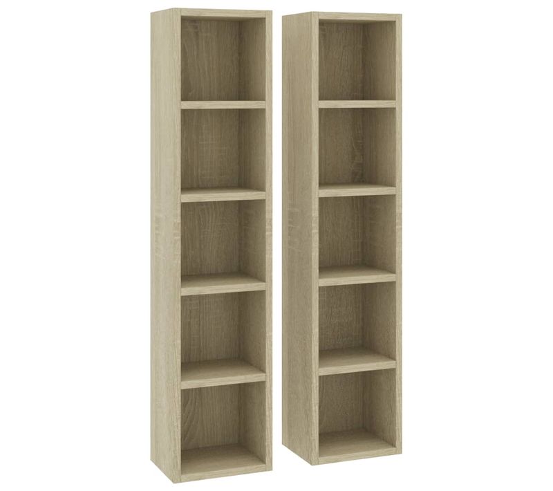 Lot De 2 Bibliothèques - Meuble De Rangement à Cd/dvd Chêne Sonoma 21x16x93,5cm Bois D'ingénierie